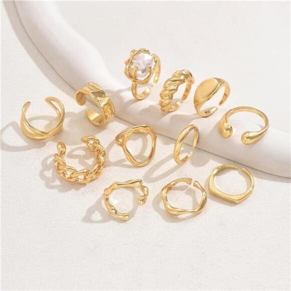 Chunky 18K Gold Rings set 6 pcs for Women Non-Tarnish Stackable Statement Set - Picture 4 of 6